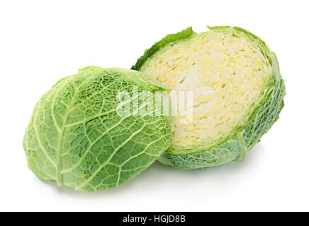 Savoy Cabbage Gemüse isoliert auf weißem Hintergrund Stockfoto