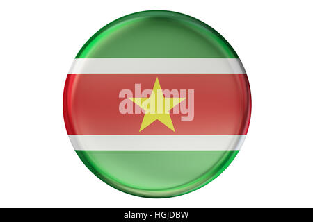 Badge mit Flagge von Suriname, 3D-Rendering isolierten auf weißen Hintergrund Stockfoto