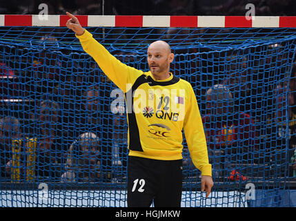 Paris, Frankreich. 22. Januar 2017. Katars Torhüter Danijel Saric während der Herren Handball WM Viertelfinale match zwischen Deutschland und Katar in Paris, Frankreich, 22. Januar 2017. Foto: Marijan Murat/Dpa/Alamy Live News Stockfoto