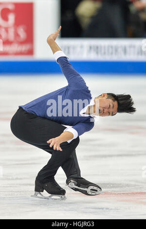 Kansas City, Missouri, USA. 22. Januar 2017. Dennis Phan führt während der Herren Kür im Sprint Center, Kansas City, Missouri statt. Bildnachweis: Amy Sanderson/ZUMA Draht/Alamy Live-Nachrichten Stockfoto