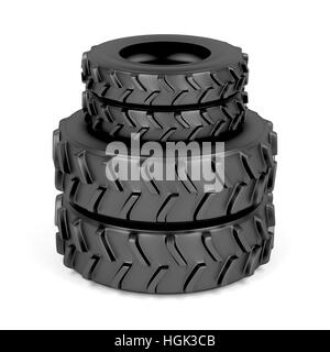 Vordere und hintere Traktorreifen auf weißem Hintergrund Stockfoto