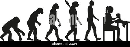 Mädchen über die Entwicklung der Nähmaschine Stockfoto