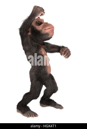 3D-Rendering eines kleinen Schimpansen isoliert auf weißem Hintergrund Stockfoto