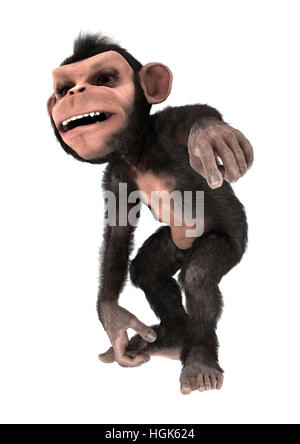3D-Rendering eines kleinen Schimpansen isoliert auf weißem Hintergrund Stockfoto