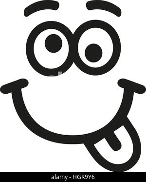 Verrückte Smiley mit Zunge und Augenbrauen Stockfoto