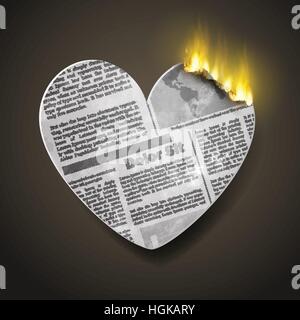 brennende Zeitung Herz Stock Vektor