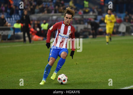 Madrid, Spanien. 10. Januar 2017. Atletico Französisch weiterleiten Antoine Griezmann während der Copa del Rey-Fußballspiel zwischen Atletico Madrid und Las Palmas spielte im Vicente Calderon Stadion in Madrid. © Jorge Sanz/Pacific Press/Alamy Live-Nachrichten Stockfoto