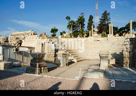 Teilansicht des römischen Amphitheaters, der kleine Odeum, ursprünglich aus dem 2. Jahrhundert n. Chr. wurde ein überdachter halbrunde Theater für Musik verwendet und Stockfoto