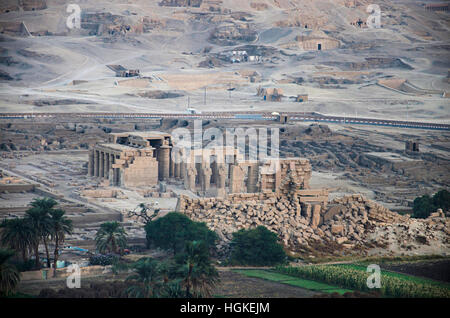 Luftaufnahme des Tempels Ramesseum für Ramses der zweite, Theben, Luxor, Ägypten Stockfoto