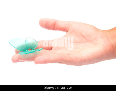 Schmetterling auf zarte Frauenhand Stockfoto