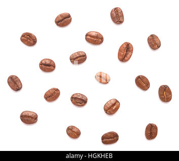 Kaffeebohnen isoliert auf weißem Hintergrund Stockfoto