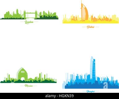 Satz von Skylines von verschiedenen Städten, Vektor-illustration Stock Vektor