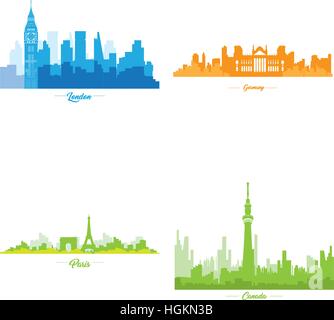 Satz von Skylines von verschiedenen Städten, Vektor-illustration Stock Vektor