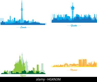 Satz von Skylines von verschiedenen Städten, Vektor-illustration Stock Vektor