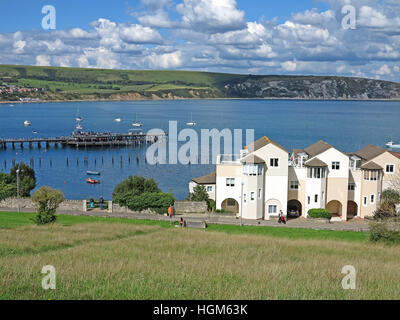 Swanage Bay Hotels und Pier in Dorset Engalnd. Stockfoto