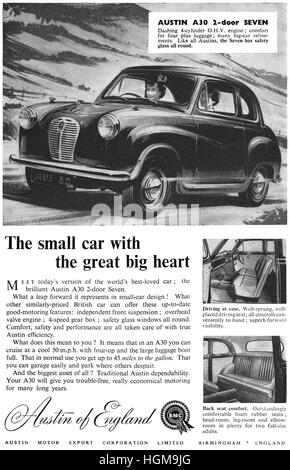 1955 britische Werbung für den Austin A30 Seven Motorwagen Stockfoto