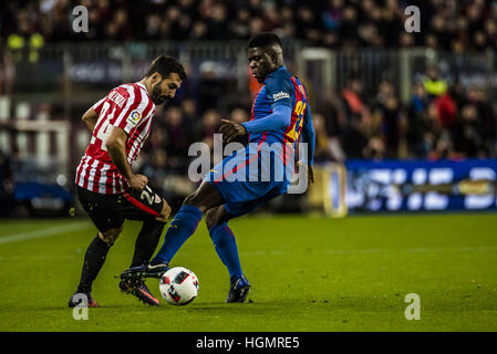 Barcelona, Spanien. 11. Januar 2017. FC Barcelona-Verteidiger UMTITI während der spanische Copa del Rey (Königspokal) Runde 16 Sekunden Bein Fußballspiel FC Barcelona gegen Athletic Club Bilbao im Camp Nou Stadion in Barcelona. Bildnachweis: Matthias Oesterle/ZUMA Draht/Alamy Live-Nachrichten Stockfoto