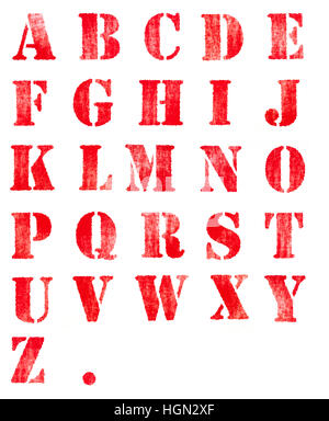 Alphabet roter Tinte Stempel Zeichen Stockfoto