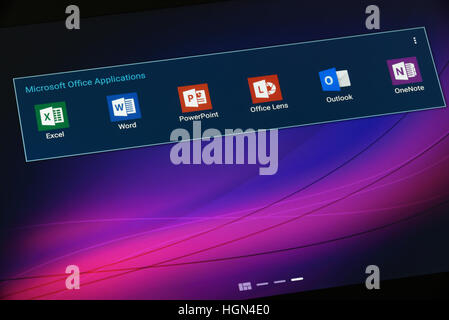 Krynica, Polen - 19. Dezember 2016 - Microsoft Office-Anwendung auf Android-Tablet. Microsoft Office ist eine Office-Suite von Anwendungen, Servern, ein Stockfoto