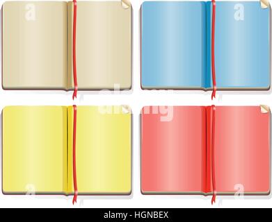 Vier verschiedene Farbseiten in der Bücher-Abbildung Stock Vektor