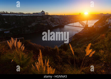 Blick auf das Tal des Douro Flusses und Dom Luis ich überbrücken, Porto, Portugal. Stockfoto