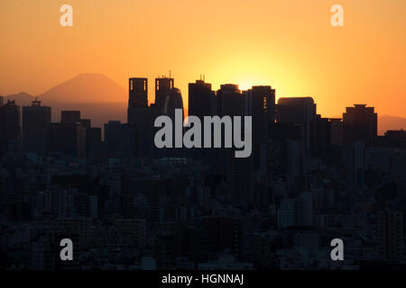 Am Abend Szene, Blick Wolkenkratzer von Shinjuku und Mt. Fuji, vom Bunkyo-Ku, Tokyo, Japan Stockfoto