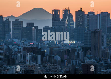 Am Abend Szene, Blick Wolkenkratzer von Shinjuku und Mt. Fuji, vom Bunkyo-Ku, Tokyo, Japan Stockfoto