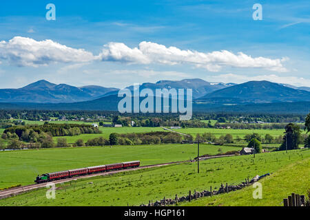 Die Strathspey Railway Dampflok Broomhill von Aviemore und Boat of Garten angekommen Stockfoto