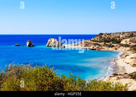 Aphrodite Felsen Petra Tou Romiou, in der Nähe von Paphos, Zypern. Stockfoto