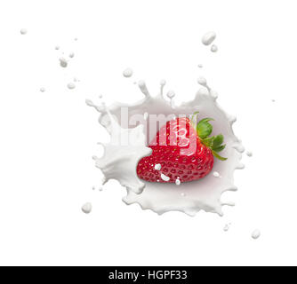 Milch Spritzen mit Erdbeere aus Draufsicht Stockfoto