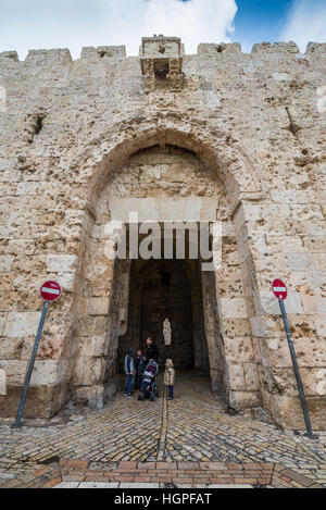 Zionstor in der südlichen Mauer der Altstadt von Jerusalem ist vernarbt Kugel Marken aus dem Sechstagekrieg 1967, Jerusalem, Israel Stockfoto