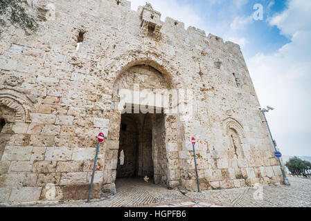 Zionstor in der südlichen Mauer der Altstadt von Jerusalem ist vernarbt Kugel Marken aus dem Sechstagekrieg 1967, Jerusalem, Israel Stockfoto