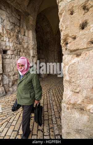 Zionstor in der südlichen Mauer der Altstadt von Jerusalem ist vernarbt Kugel Marken aus dem Sechstagekrieg 1967, Jerusalem, Israel Stockfoto