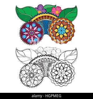 Seite zum Ausmalen buchen sehr interessante und entspannende Tätigkeit für Kinder und Erwachsene. Hand gezeichnet Doodle. Antistress Zentangle Design. Skizze für die Färbung Stock Vektor