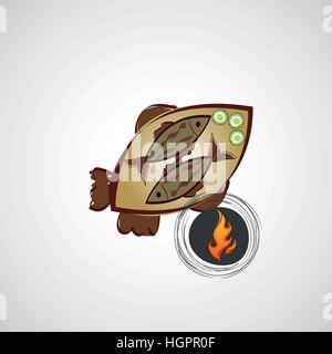 Vektor-Skizze von gebratenen Fisch auf einem Teller Stock Vektor