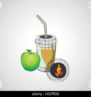 Vektor skizzieren Pappbecher mit Stroh und Apfel Stock Vektor