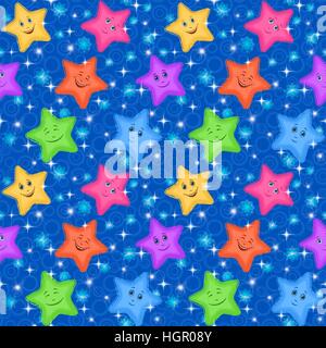 Nahtlose Muster, bunte Sterne Smiley Stock Vektor