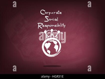 Geschäftskonzepte, World-Umgebung mit CSR Abkürzung oder Corporate Social Responsibility auf Tafel. Stock Vektor