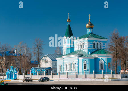 St. John Korma-Klosterkirche in Korma Dorf, Dobrush Bezirk, Belarus. Berühmte orthodoxe Kirche. Stockfoto