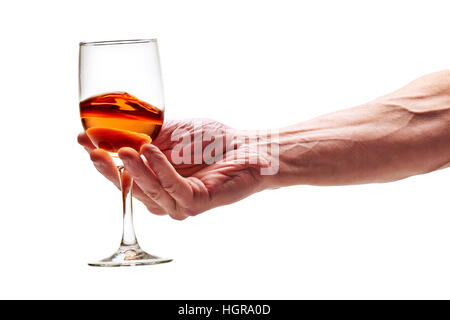 Rosa Wein wirbelte in Glas auf weißem Hintergrund mit Beschneidungspfad Stockfoto