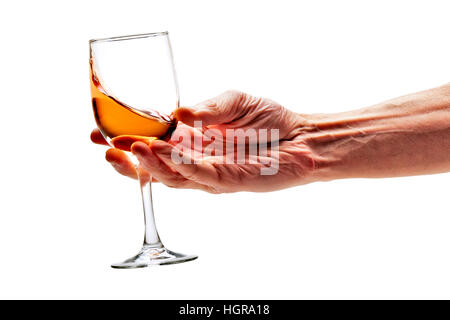 Rosa Wein wirbelte in Glas auf weißem Hintergrund mit Beschneidungspfad Stockfoto