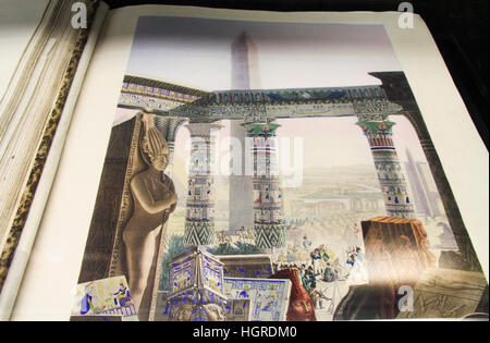 Buch Öffnen Enzyklopädie Seite Alte Ägyptische Zivilisation Bildkunst Berühmte Bibliotheca Alexandrina Bibliothek in Alexandria Ägypten Stockfoto