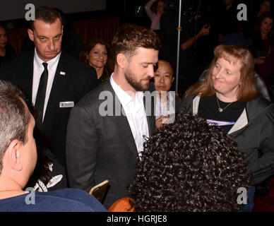 Justin Timberlake kommt bei der Premiere von Electric Entertainment "The Book Of Love" im pazifischen Theater im The Grove in Los Angeles, Kalifornien am 10. Januar 2017. Stockfoto