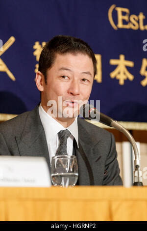 Tadanobu Asano, spricht Schauspieler des Films Stille (Chinmoku) während einer Pressekonferenz der Foreign Correspondents Club of Japan am 12. Januar 2017, Tokio, Japan. Die japanische Besetzung des Films besucht die Pressekonferenz nach einer Sondervorstellung Funktion bei Kadokawa Kino in Yurakucho. Der Film wird von Martin Scorsese und Hits japanischen Kinos am 21. Januar gerichtet. (Foto von Rodrigo Reyes Marin/AFLO) Stockfoto