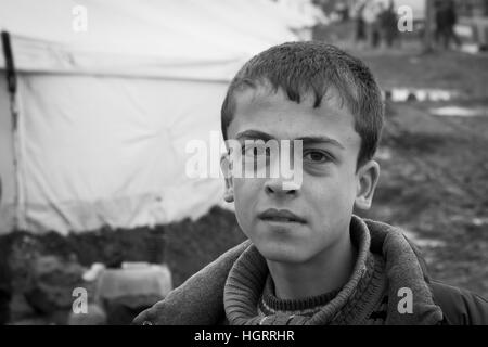 Azaz, Syrien - 29. Januar 2014. Syrischen Flüchtlingslager in der Nähe der Ortschaft Azaz 60 Kilometer von Aleppo in Syrien in der Nähe der Grenze mit der Türkei in Kilis. Stockfoto