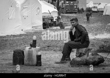 Azaz, Syrien - 29. Januar 2014. Syrischen Flüchtlingslager in der Nähe der Ortschaft Azaz 60 Kilometer von Aleppo in Syrien in der Nähe der Grenze mit der Türkei in Kilis. Stockfoto