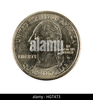 Vorderseite der Vereinigten Staaten Viertel, 25-Cent-Münze geprägt, im Jahr 2000 auf weißem Hintergrund Stockfoto