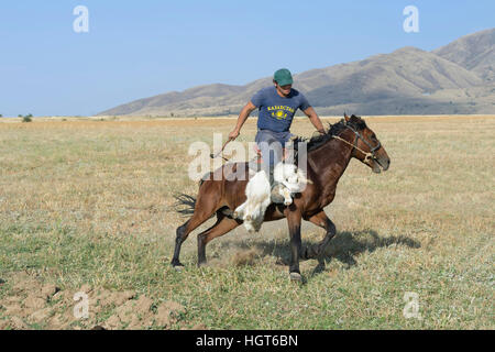 Traditionelle Kokpar oder Buzkashi am Rande des Gabagly Nationalpark, Schymkent, South Region, Kasachstan, Zentralasien Stockfoto