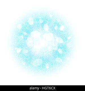 Abstrakte Explosion mit blauen und weißen Staub Elemente isoliert auf weiss. Platzen der eisigen Schneeball. Hellen Staub Feuerwerk Lichteffekt mit blauen Schimmer. Splash Pulver Hintergrund funkelt. Vektor-illustration Stock Vektor