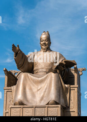 Statue von König Sejong am Gwanghwamun Platz in Seoul, Korea. Stockfoto